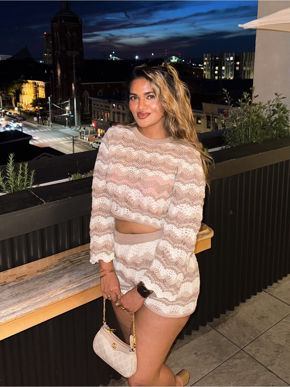 Beige & White Crochet Two-Piece Co-ord Set